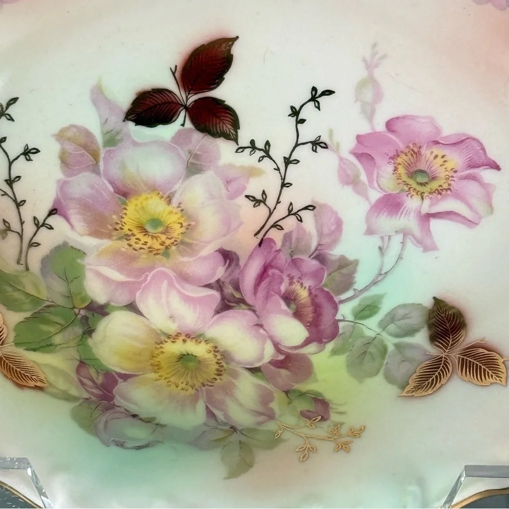 Vintage Schumann Arzberg Germany  Wild Rose Gilded Porcelain Serving Bowl